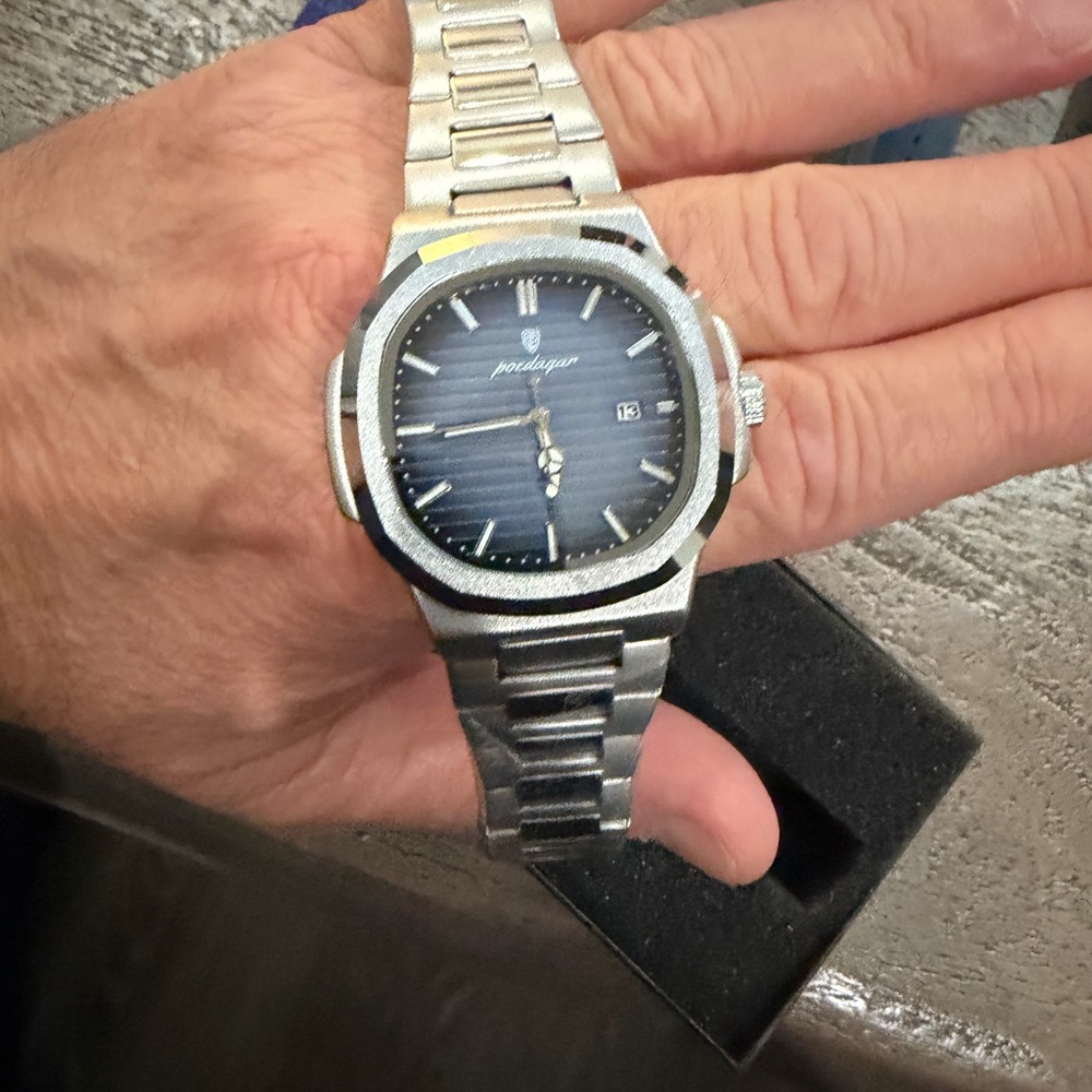 Silver Smartwatch with Blue Dial